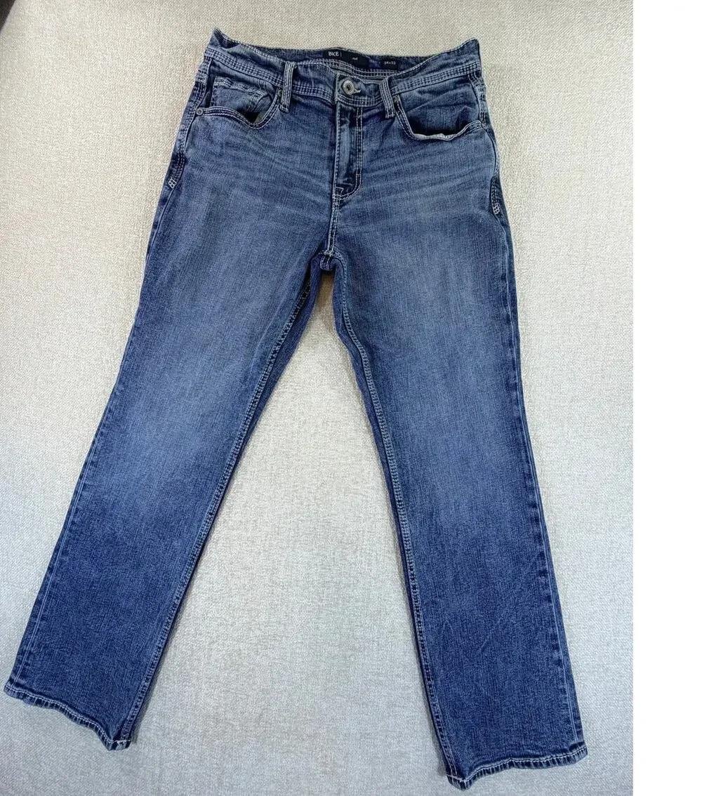 BKE Men's Blue 34x32 Jake Straight Leg Denim Jeans Western Casual Classic Pants
